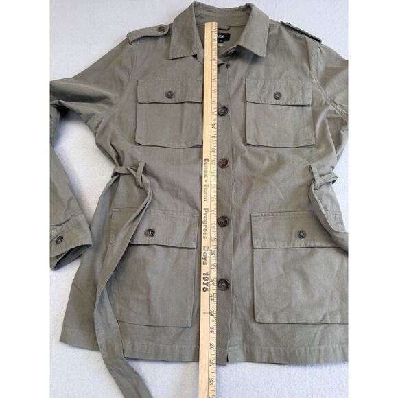 Line the Label Olive Green Utility Jacket Belted Button Down Size Small - Picture 10 of 15